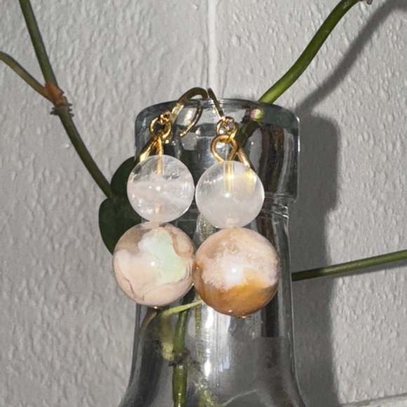 Cherry Blossom Agate Dangle Earrings - Picture 1 of 4
